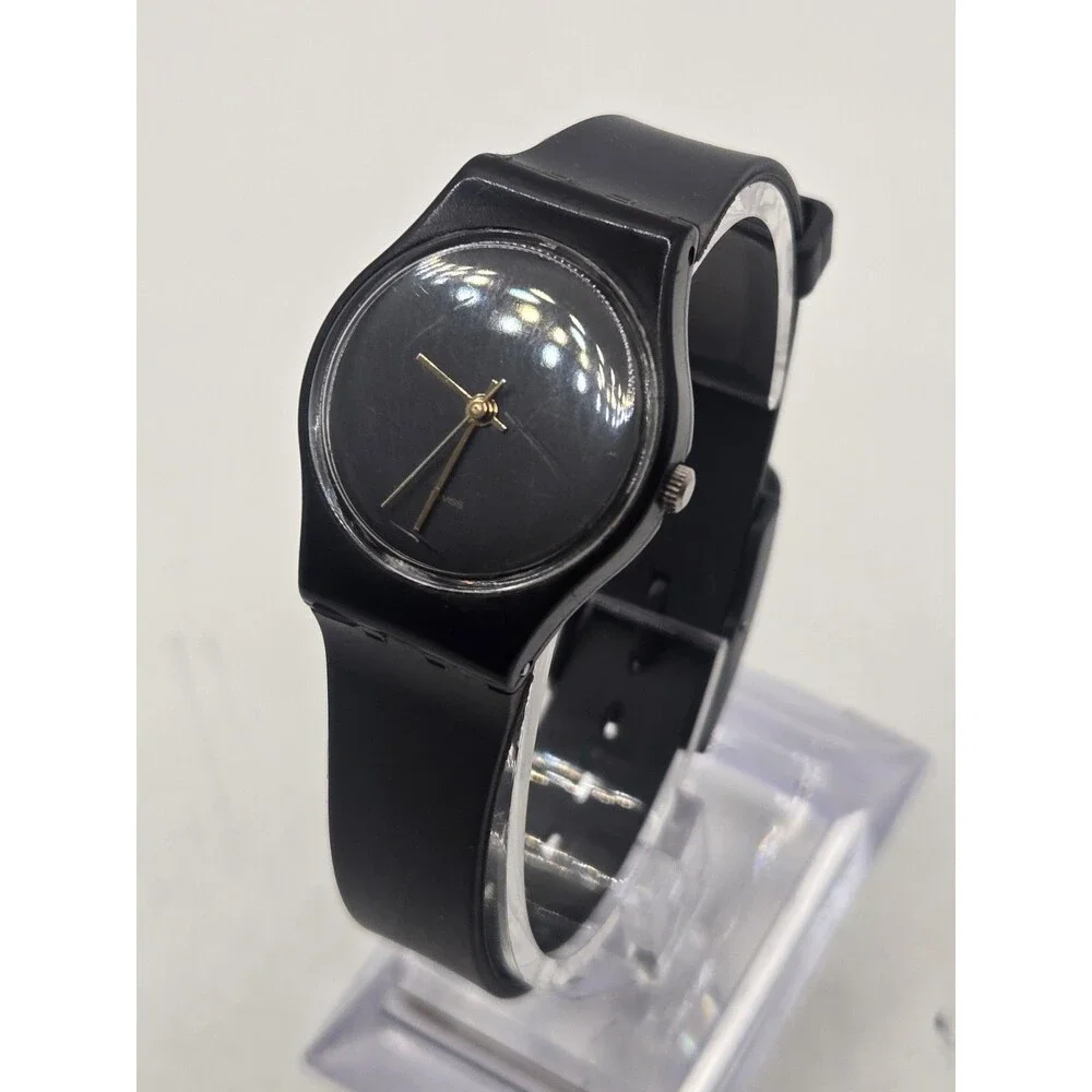 Vintage Swatch Black Magic Ladies' Watch 25mm Gold Tone Hands Swiss New Battery.